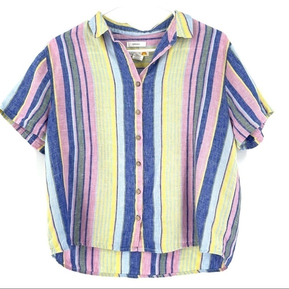 C&C California 100% Linen Multicolor Striped Button Down Top - Picture 2 of 6